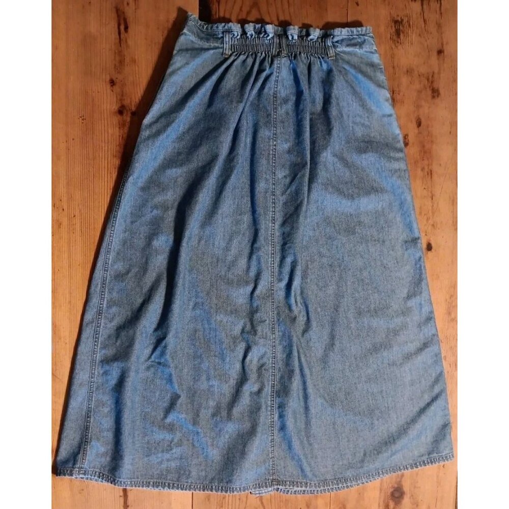 Vtg Westbound Maxi Denim Skirt Womens 14 Blue Metal Button Front Pockets Cotton - Picture 5 of 6